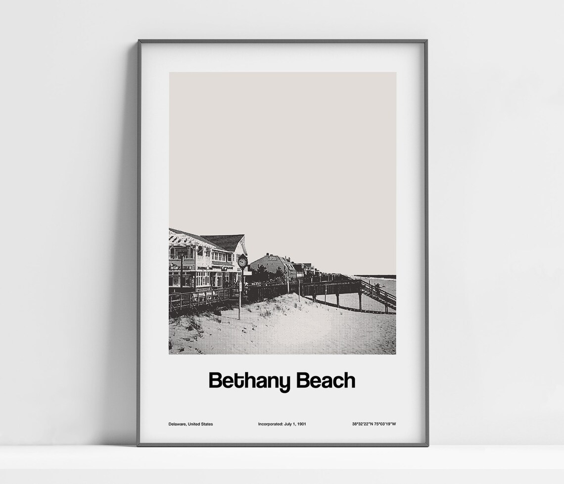 Bethany Beach Poster, Delaware Minimalist Art Print