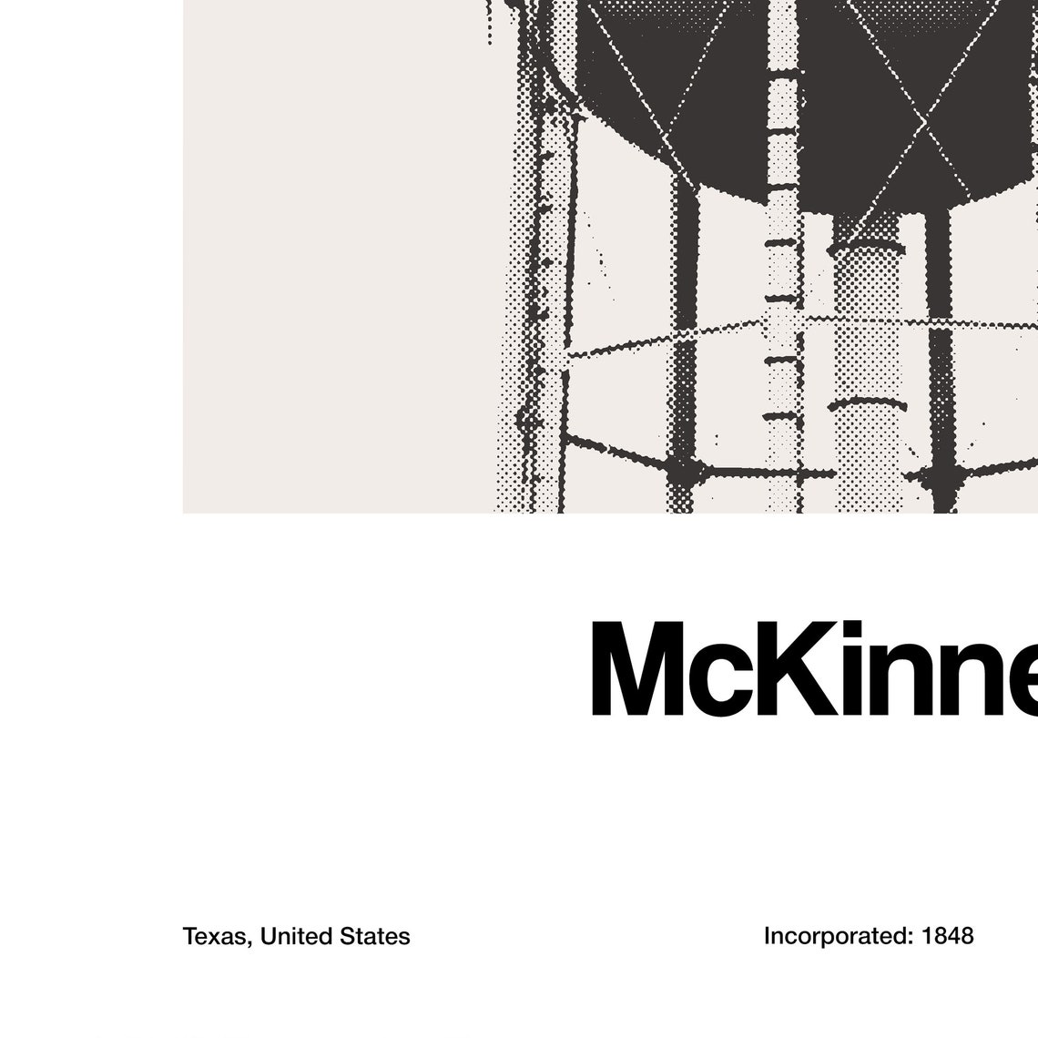 McKinney TX Minimalist Art Print, Downtown Water Tower - Image 4