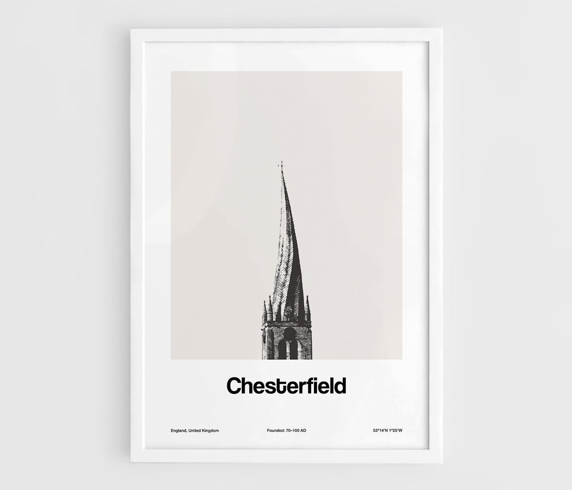 Chesterfield Crooked Spire, Minimalist Travel Poster