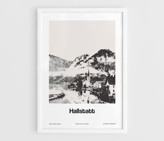 Hallstatt Poster, Austria Minimalist City Print