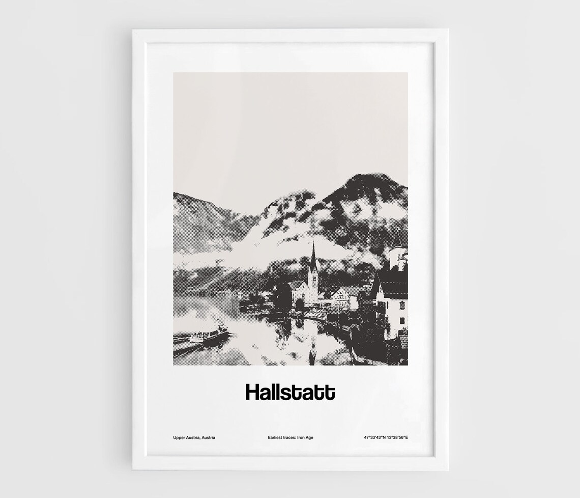 Hallstatt Poster, Austria Minimalist City Print
