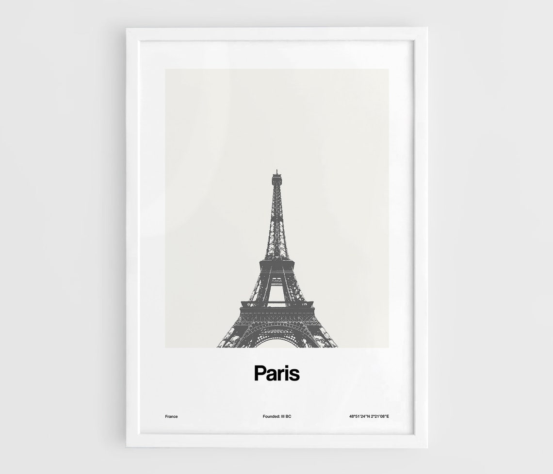 Paris Eiffel Tower Minimalist Art Print, Black and White