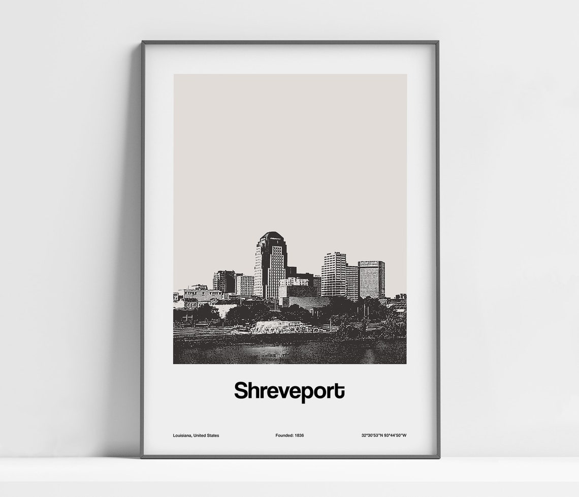 Shreveport Louisiana Poster Downtown Shreveport La Print Shreveport Skyline Black White Shreveport Wall Art Minimalist Custom City Print