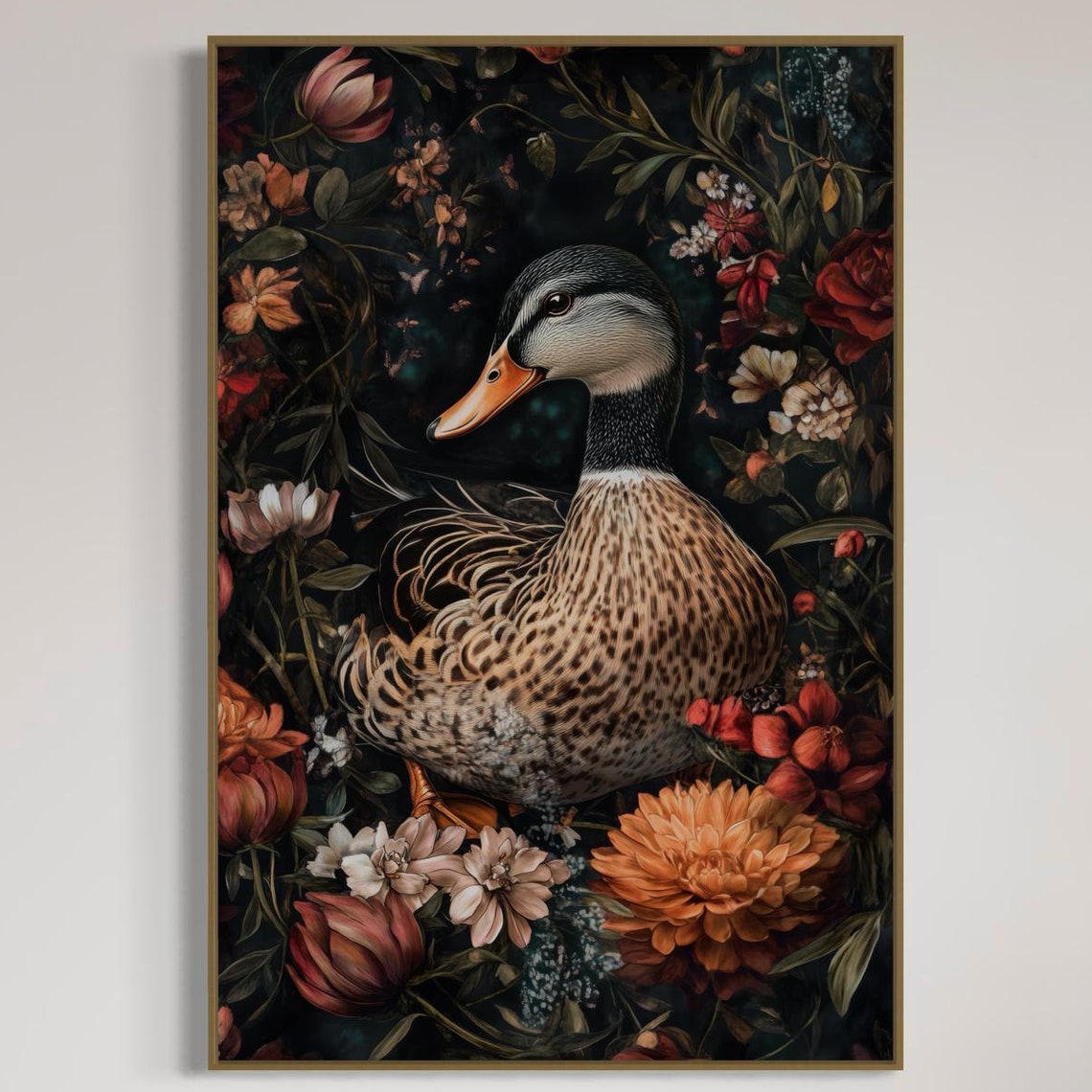 Victorian Duck Art Moody Floral Statement Wall Print For Above Couch And Bathroom Decor Perfect Luxury Home Artwork