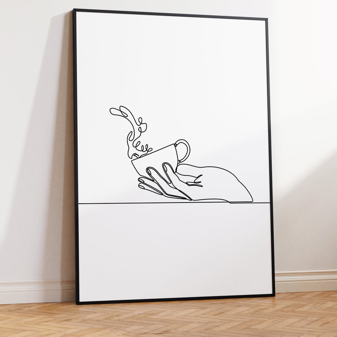 Hand Holding Coffee Cup Steam Continuous Single Line Art Poster - Image 2