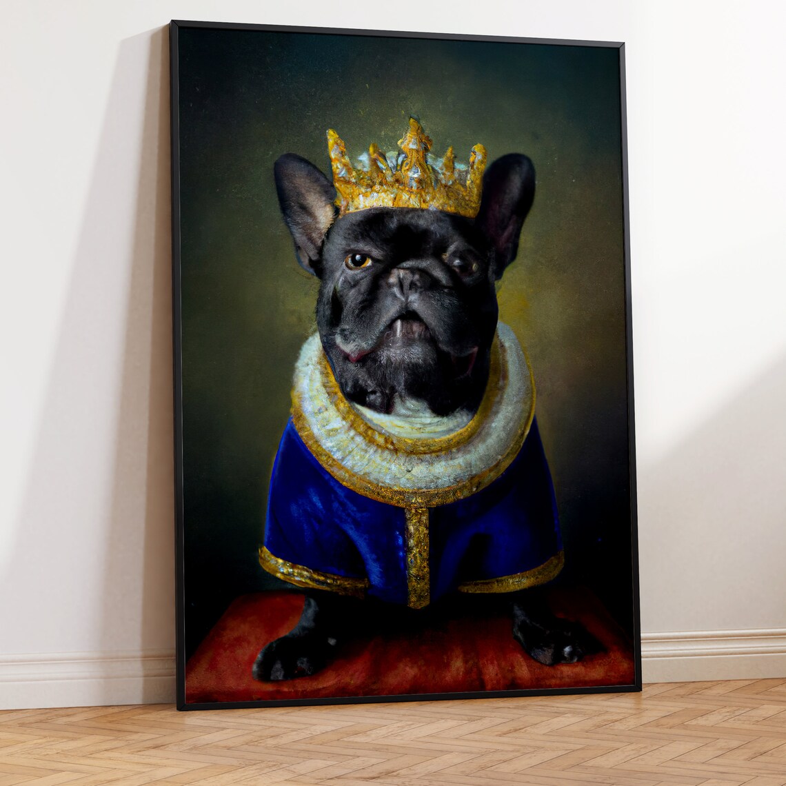 French Bulldog King Crown Royal Velvet Robe Regal Pet Portrait Poster - Image 2