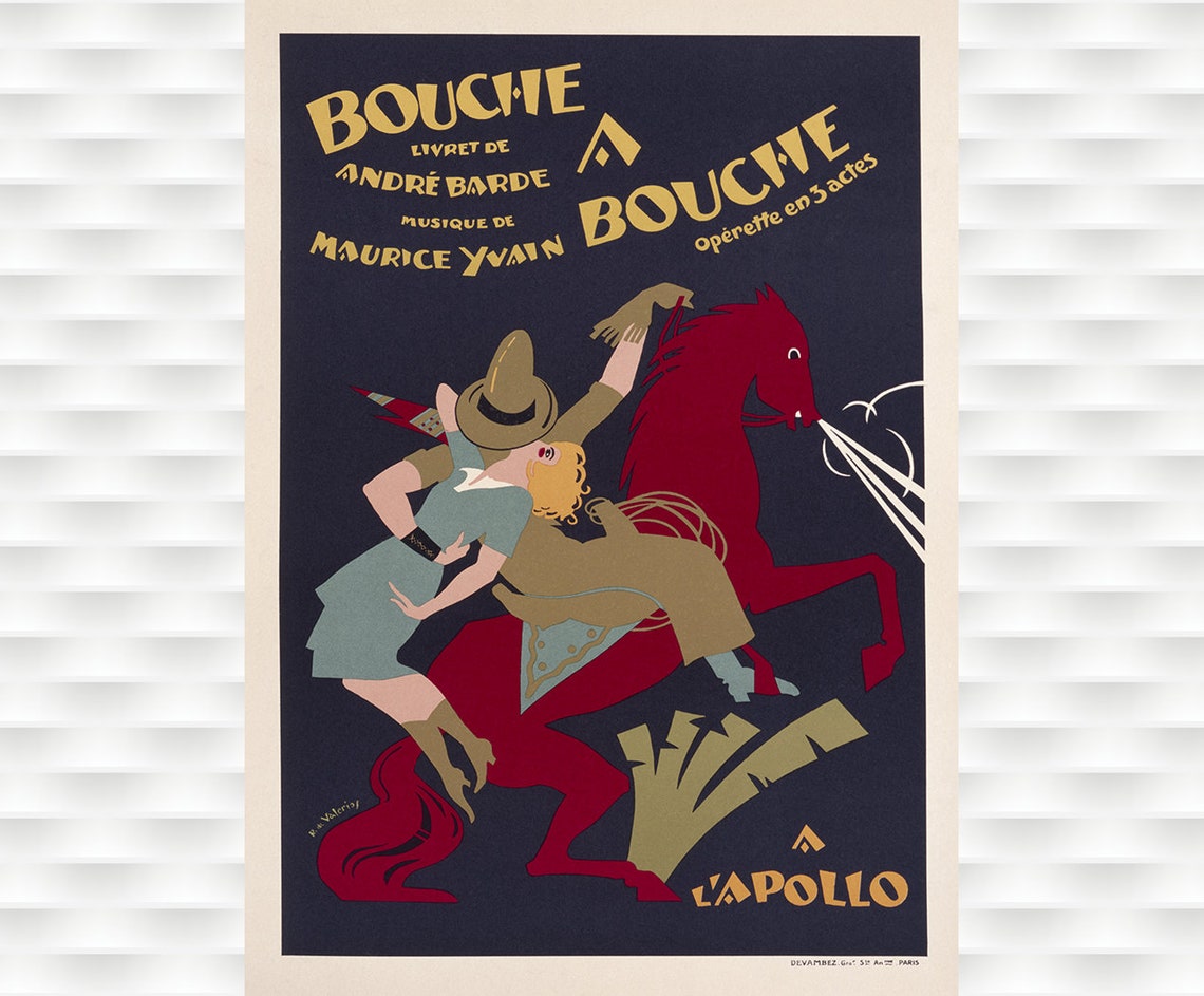 Bouche a Bouche Maurice Yvain Operette Apollo Art Deco Horse Poster
