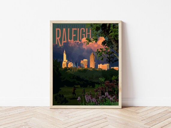 Raleigh Sunset Skyline The Oak City North Carolina Travel Poster