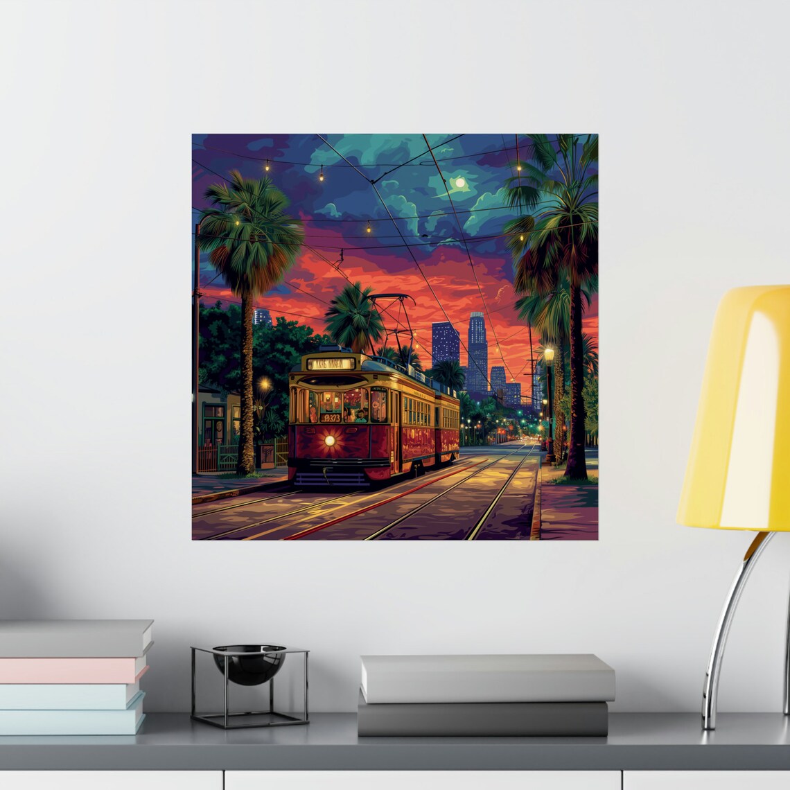 Tampa Ybor City Vintage Streetcar Sunset Palm Trees Florida Poster
