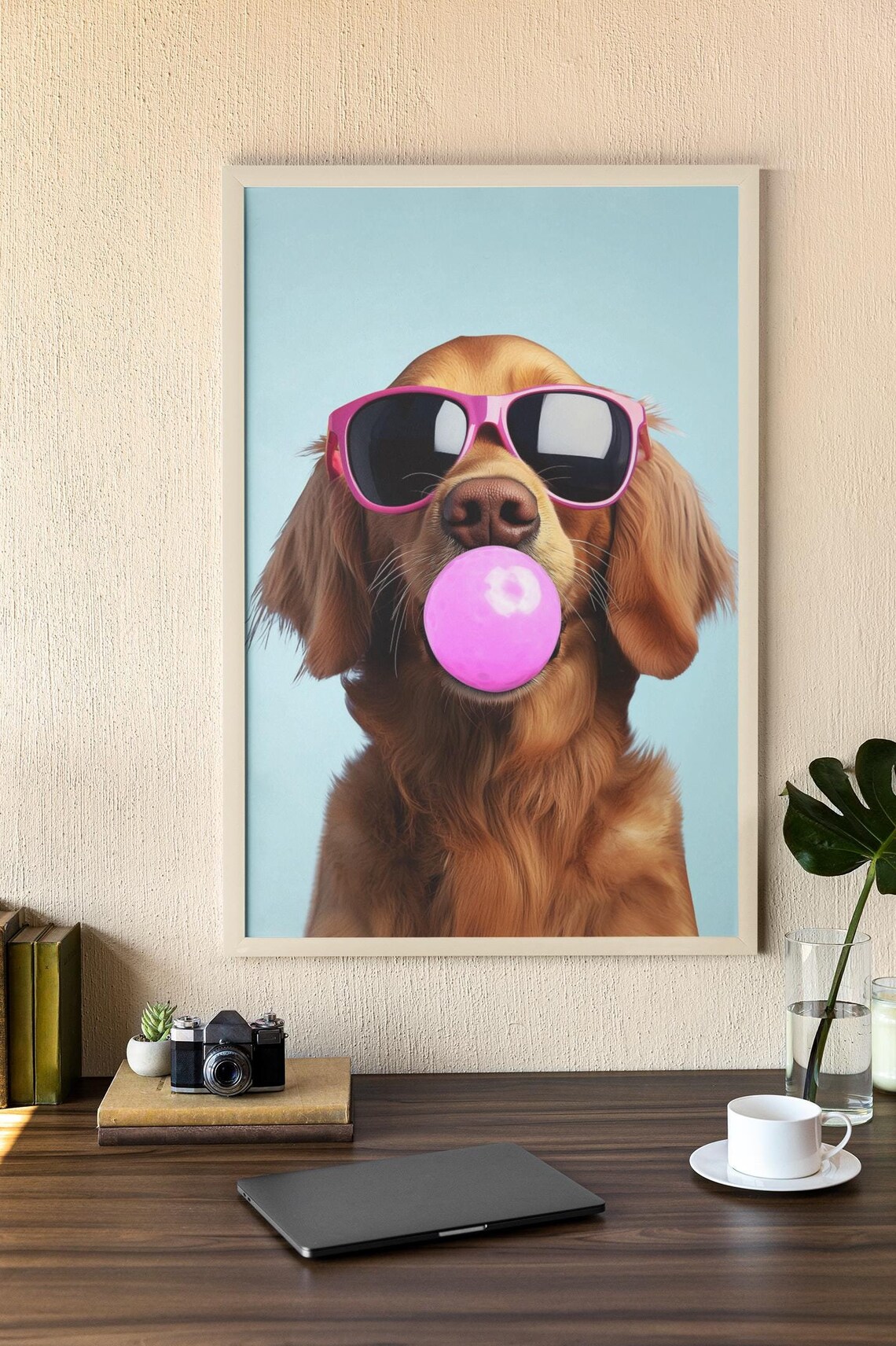 Golden Retriever Sunglasses Bubble Gum Dog Poster