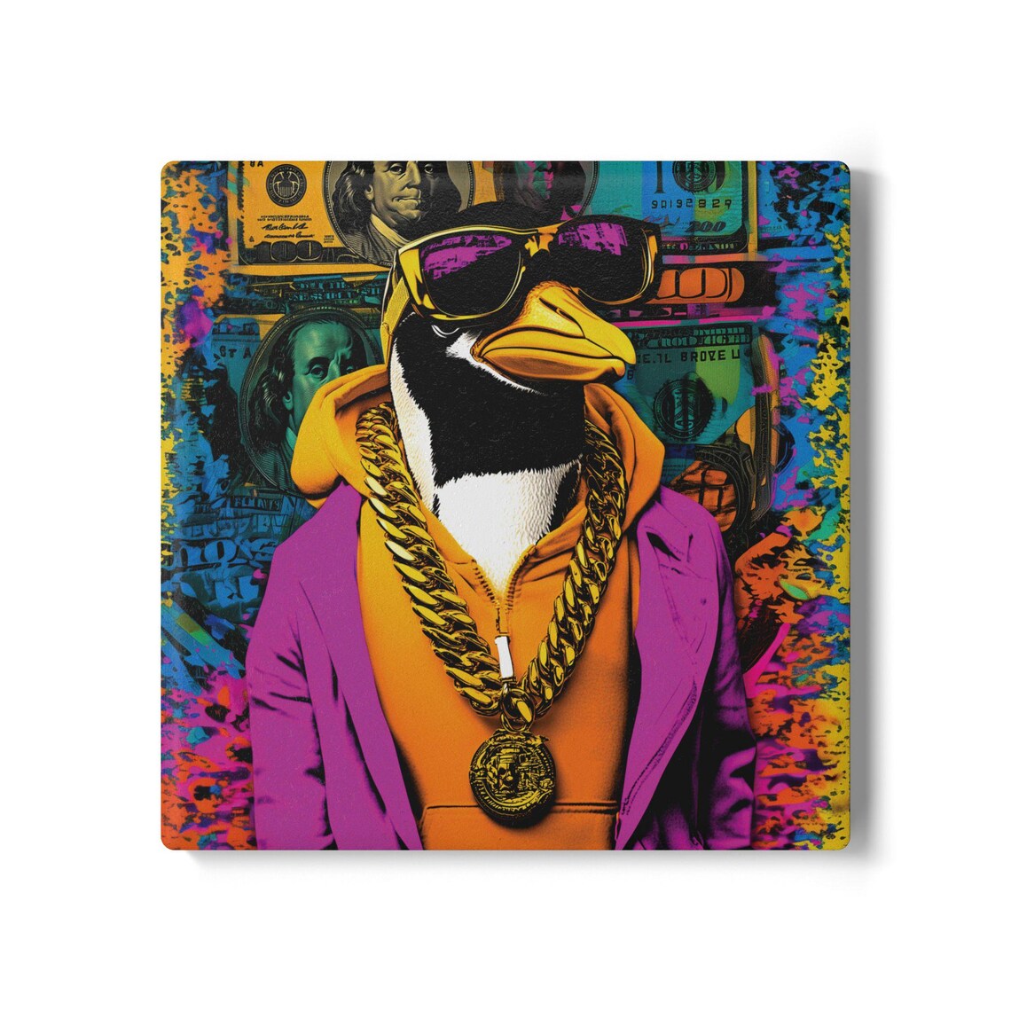 Hip Hop Penguin Gold Chain Sunglasses Pop Art Funny Animal Poster
