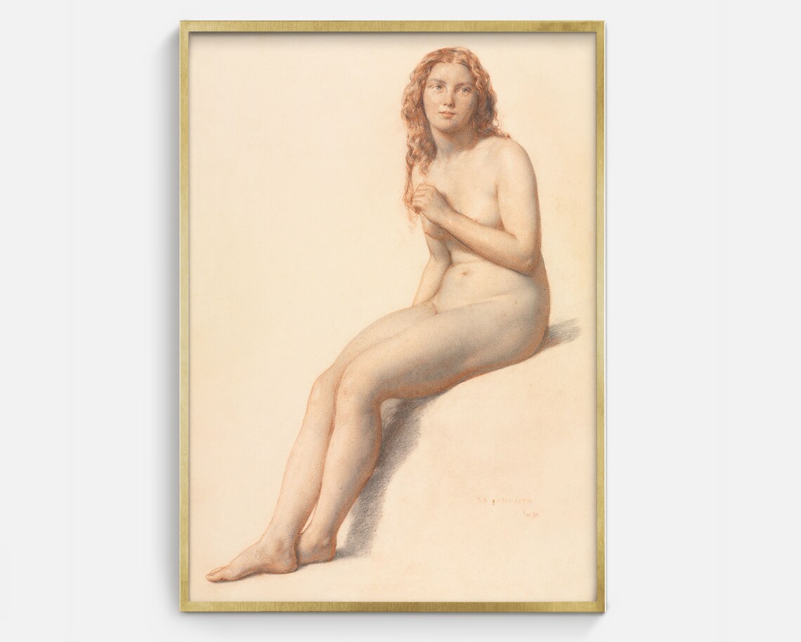 Vintage Nude Woman Figure Study Sketch Art Print