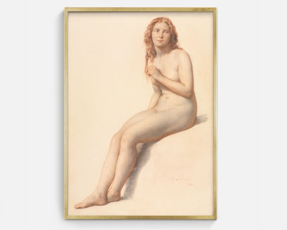 Vintage Nude Woman Figure Study Sketch Art Print