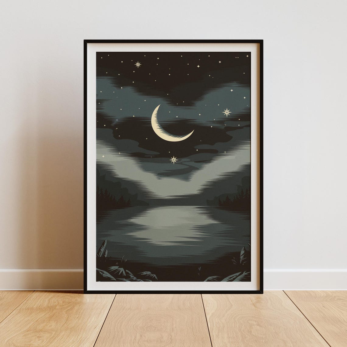 Scandinavian Moon And Stars, Tranquil Night Sky - Image 2