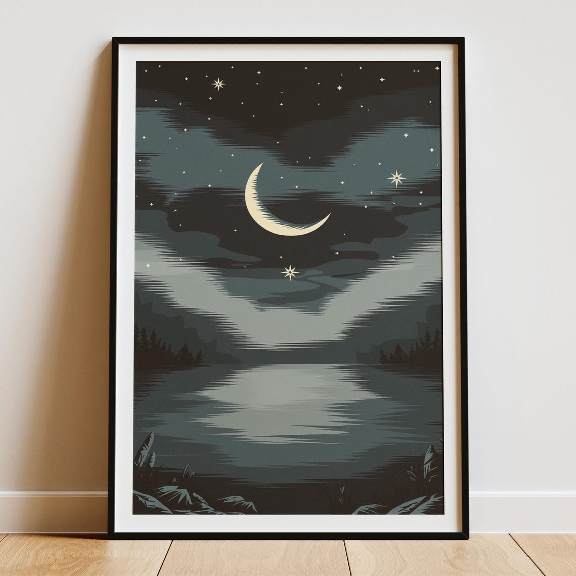 Scandinavian Moon And Stars, Tranquil Night Sky - Image 4