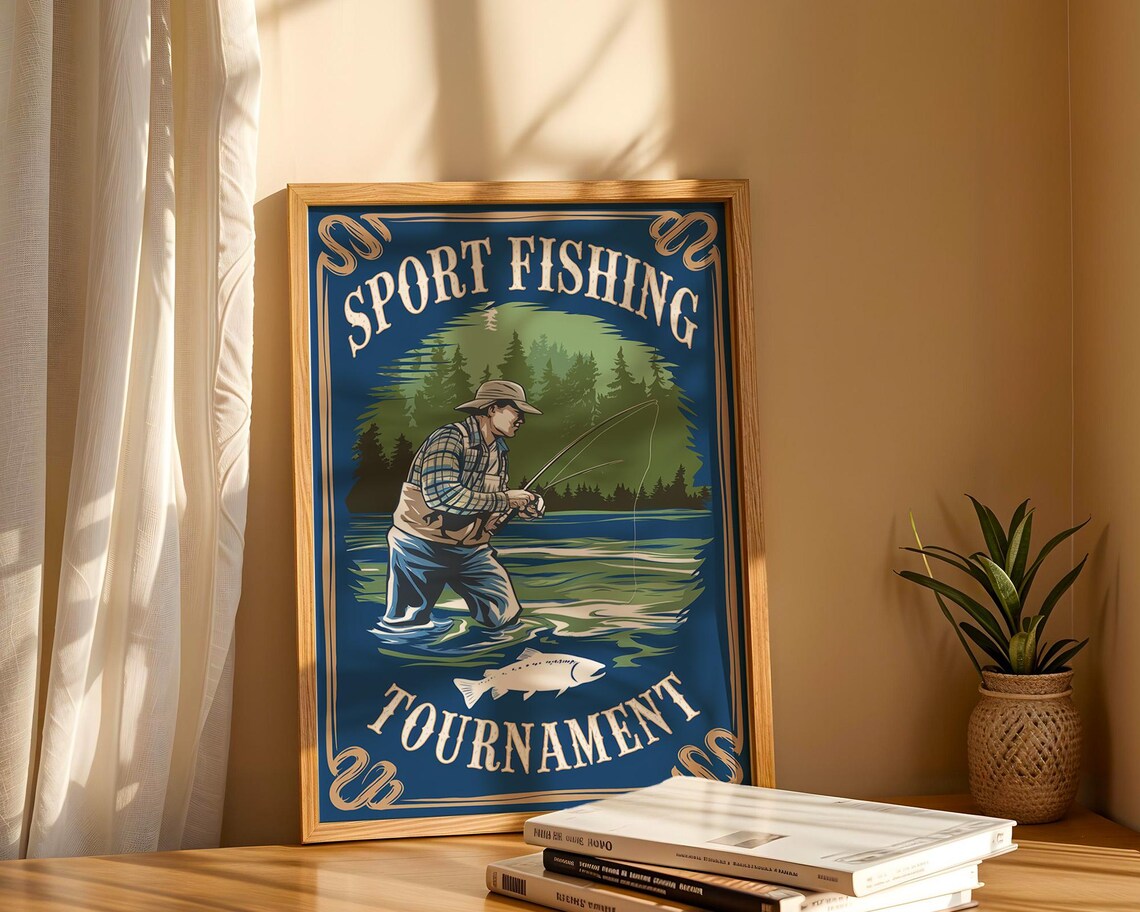 Vintage Fisherman Fishing Poster, Cabin Lake House Decor - Image 6