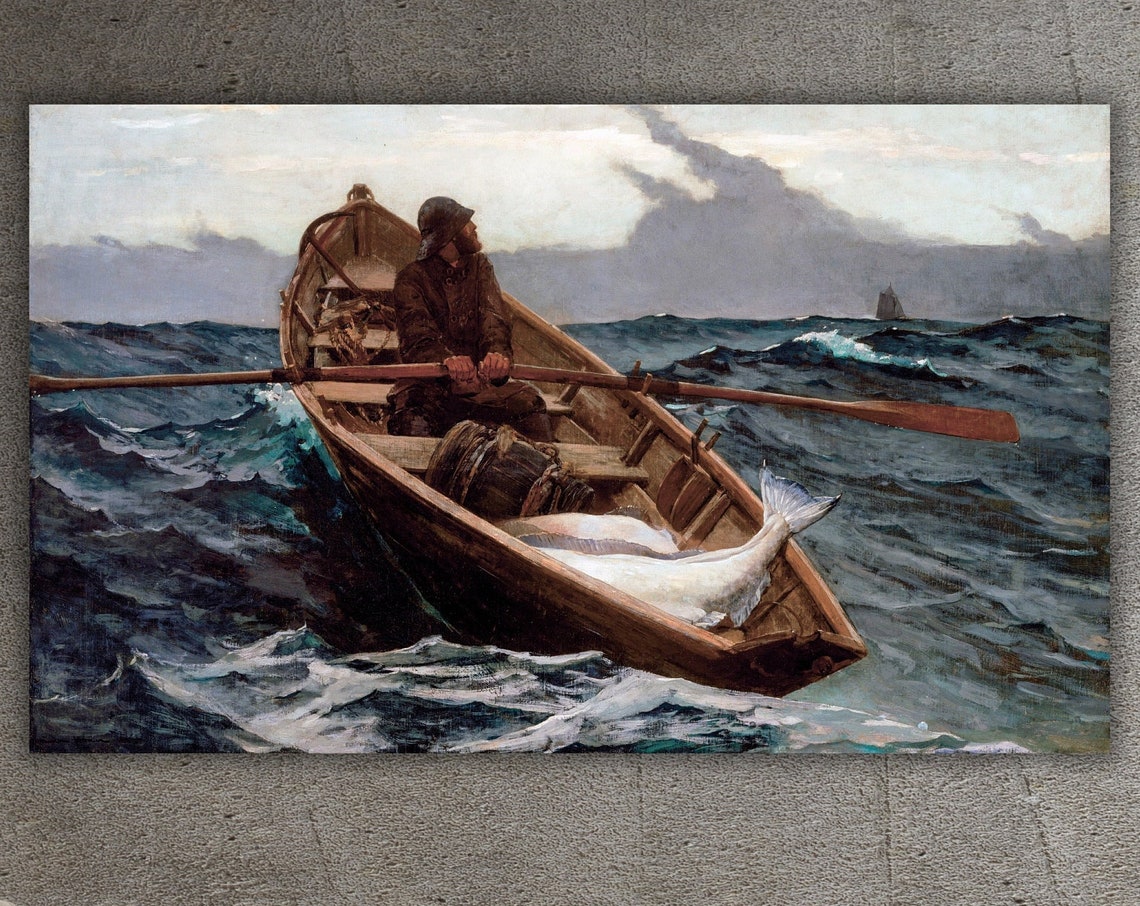 Winslow Homer The Fog Warning Fisherman Rowing Halibut Boat Poster