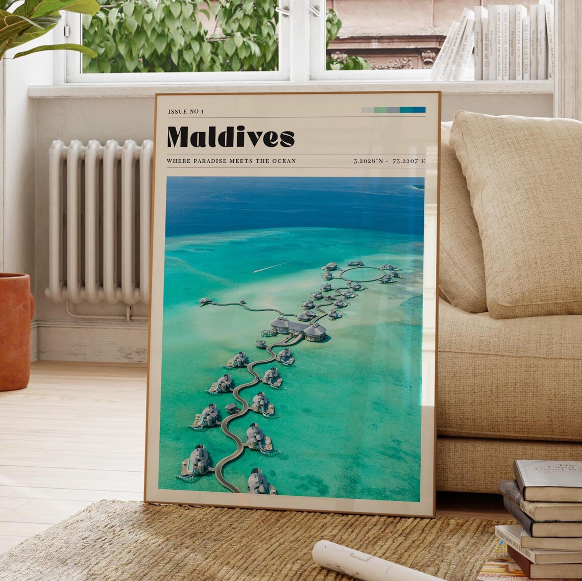 Maldives Travel Poster, Coastal Nature Gift For Her