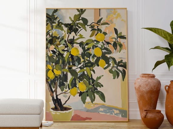 Modern Lemon Tree Wall Art Minimal Botanical Kitchen Print Fresh Plant Poster Gift For Her Lemons Citrus