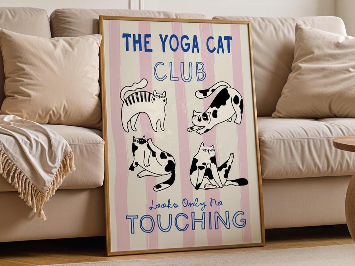 The Yoga Cat Club Looks Only No Touching Funny Cat Art Poster