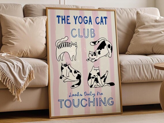 Cat Yoga Club Quote Poster Funny Feline Wall Art Stretching Print Modern Pet Decor Sassy Gift For Lovers Zen Gallery