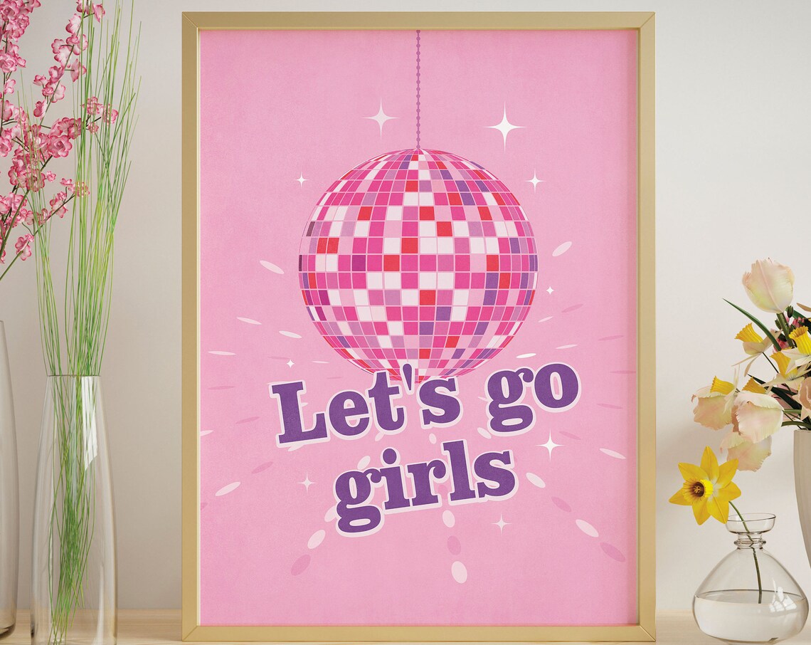 Pink Disco Ball Lets Go Girls Sparkle Funky Music Room Decor Poster - Image 2