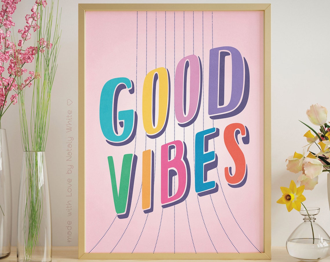 Good Vibes Retro Typography Poster with Colorful Bold Letter Art - Image 2