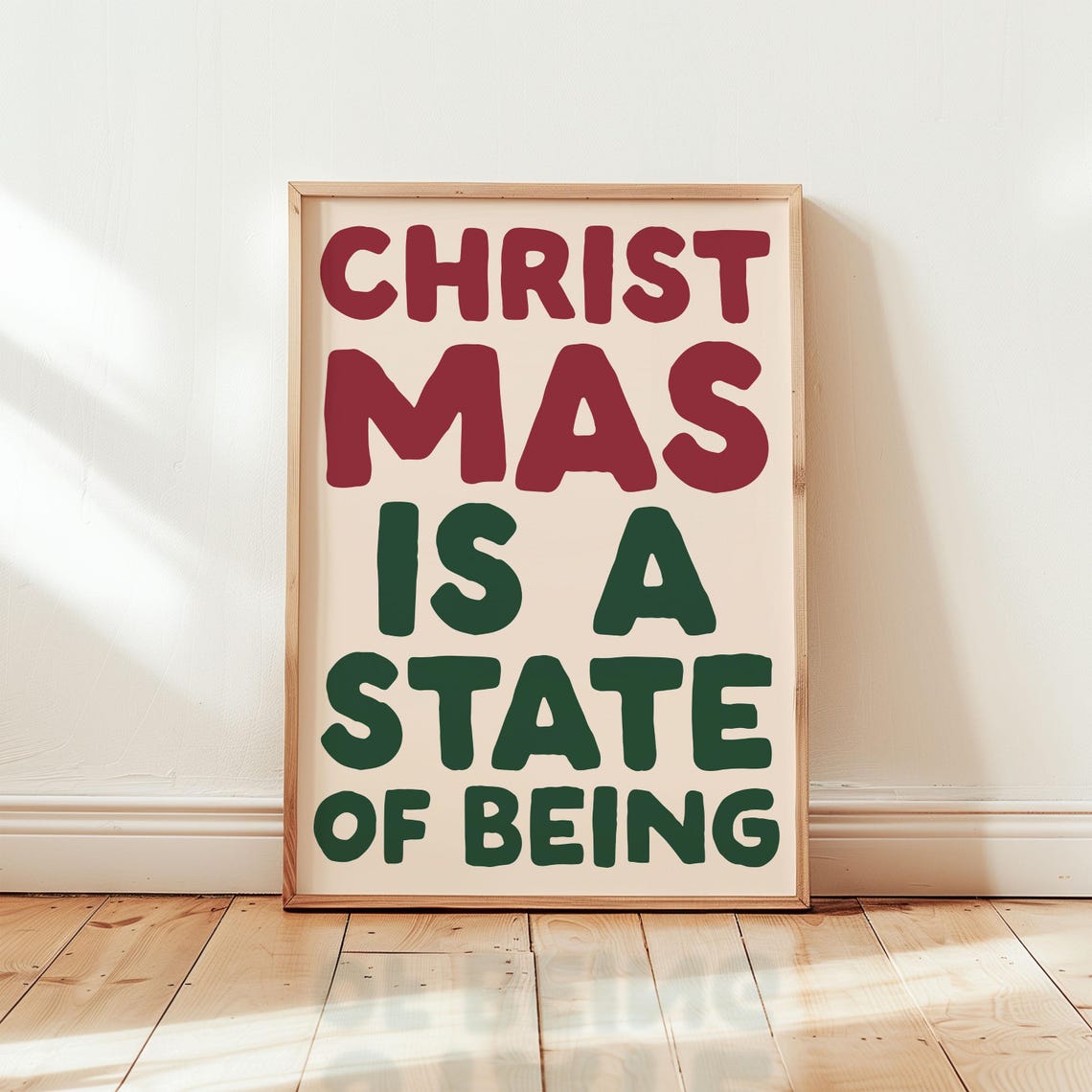 Christmas Is A State Of Being Red Green Retro Typography Poster