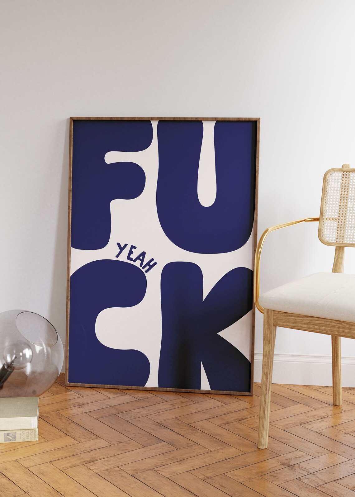 Fuck Yeah Navy Giant Chunky Bubble Letter Fun Typography Poster