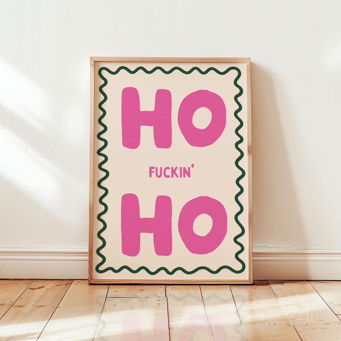 Ho Fuckin Ho Pink Green Funny Christmas Holiday Quote Poster - Image 2
