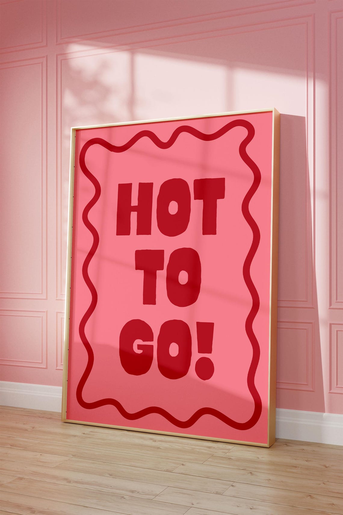 Hot To Go Red Bubble Letters Pink Funny Wavy Border Decor Poster
