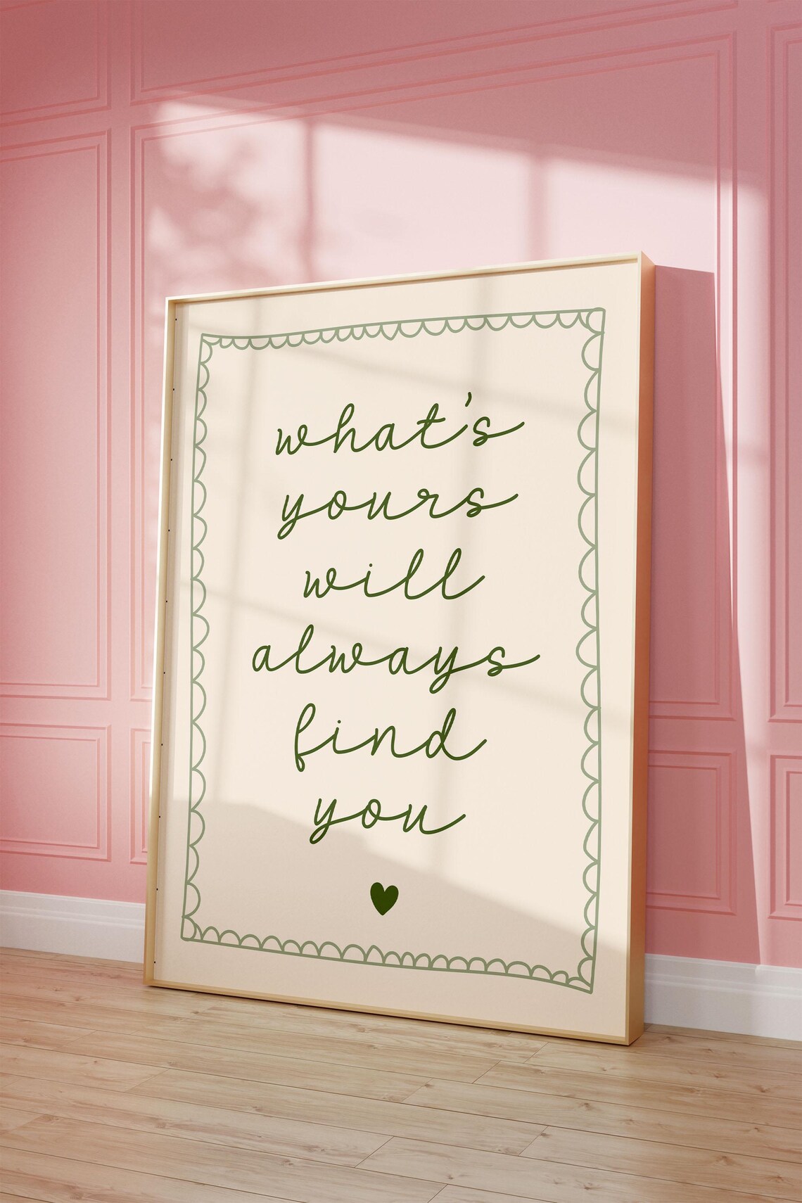 Whats Yours Will Always Find You Cozy Green Script Heart Poster - Image 2