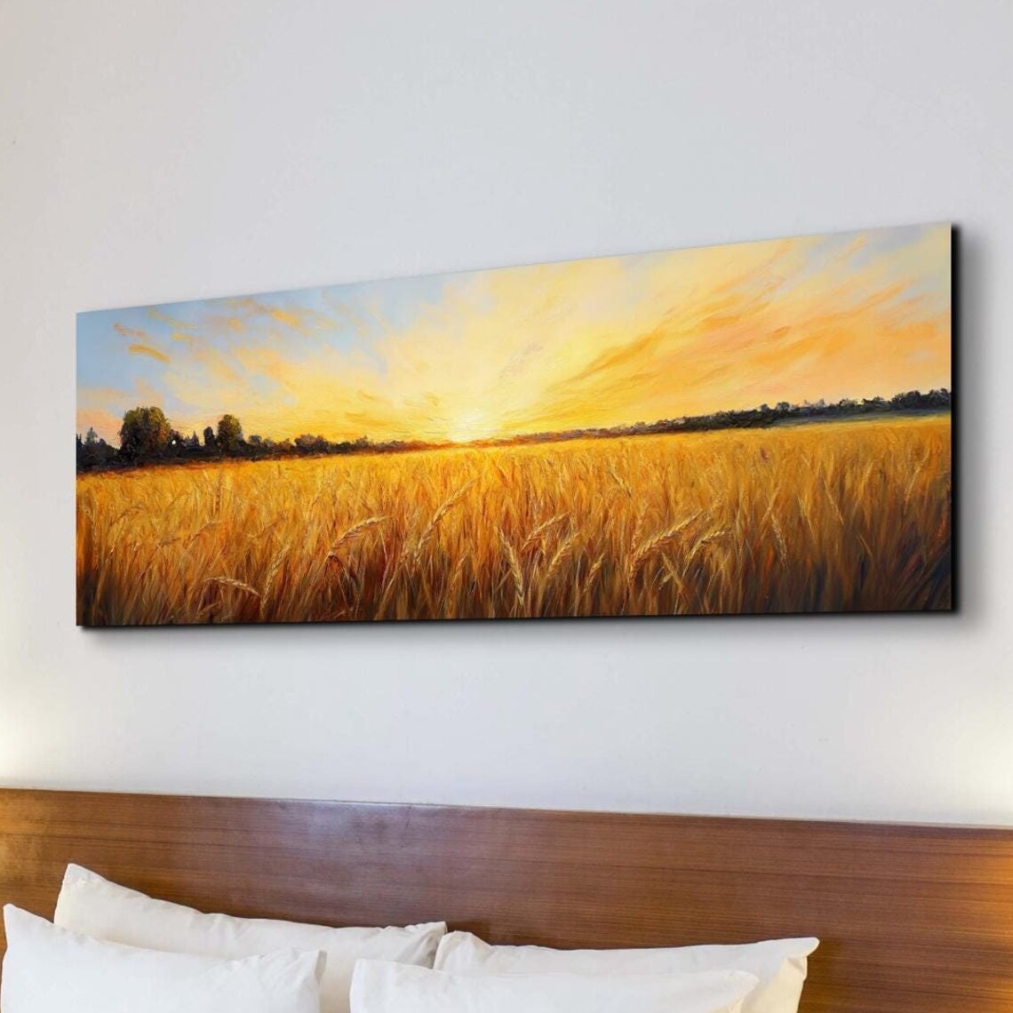 Serene Wheat Landscape, Panoramic Art Print