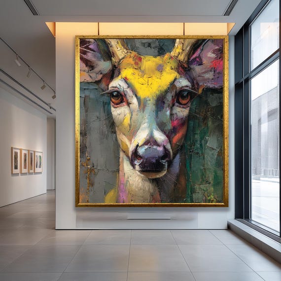 Colorful Deer Canvas Wall Decor Abstract Animal Portrait Art Nature Inspired Home And Office