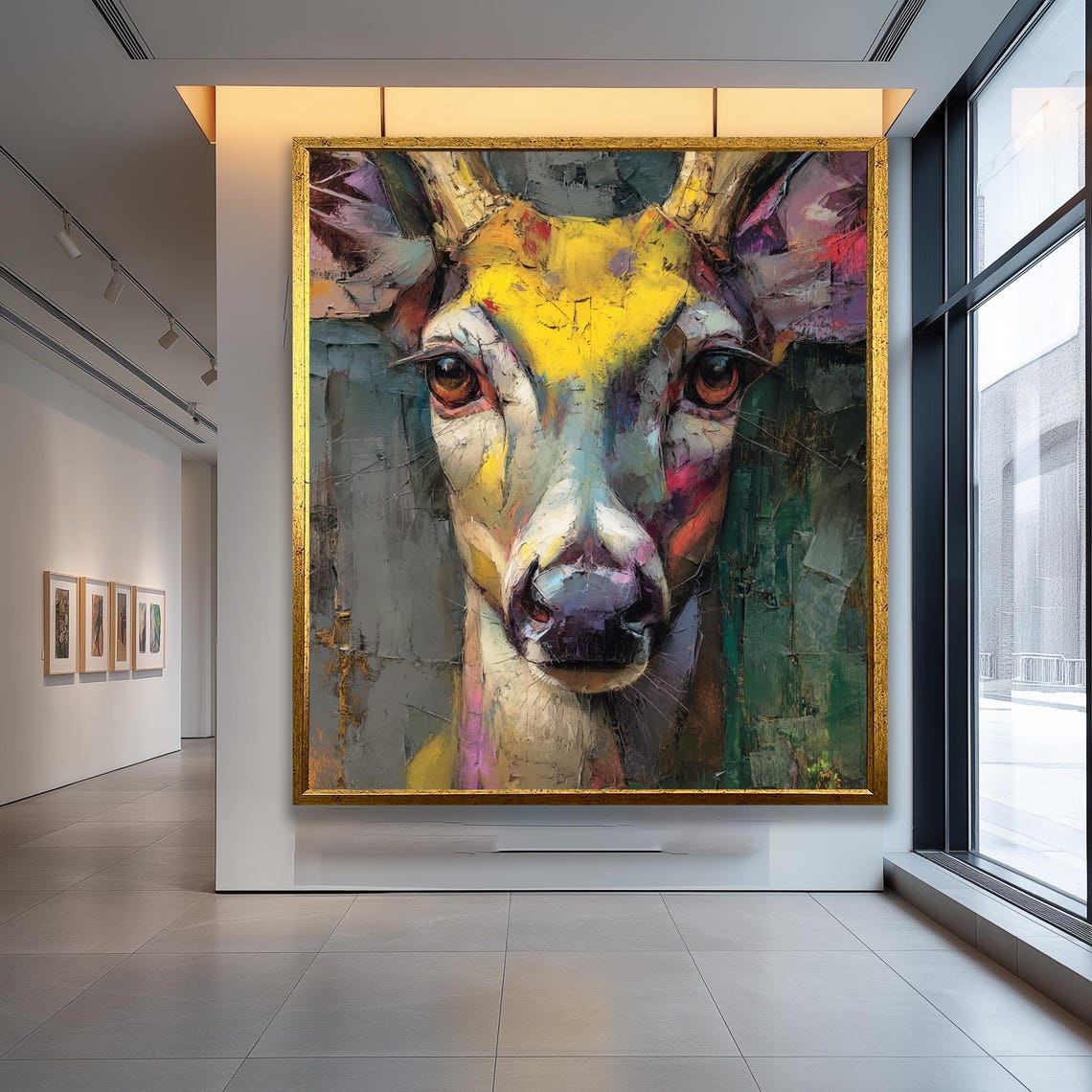 Colorful Abstract Deer Portrait Bold Impasto Wildlife Art Poster