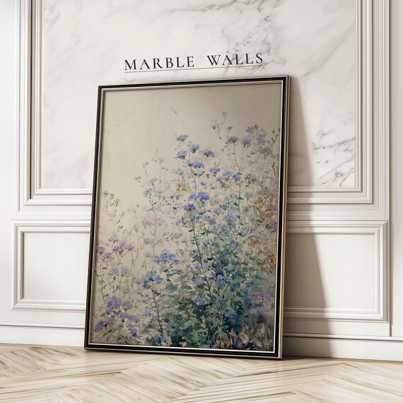 Muted Wildflower Field Soft Purple Shabby Chic Vintage Floral Poster