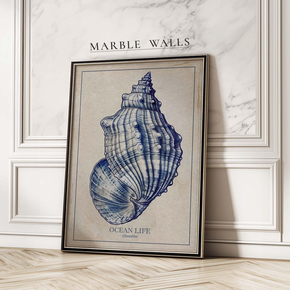 Strombus Conch Shell Engraving Ocean Life Vintage Nautical Art Poster