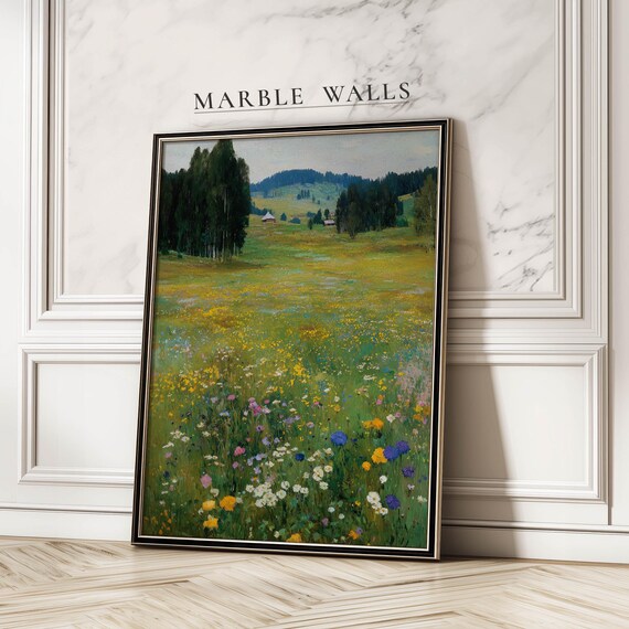 Wildflower Meadow Landscape Vintage Country Floral Art Poster