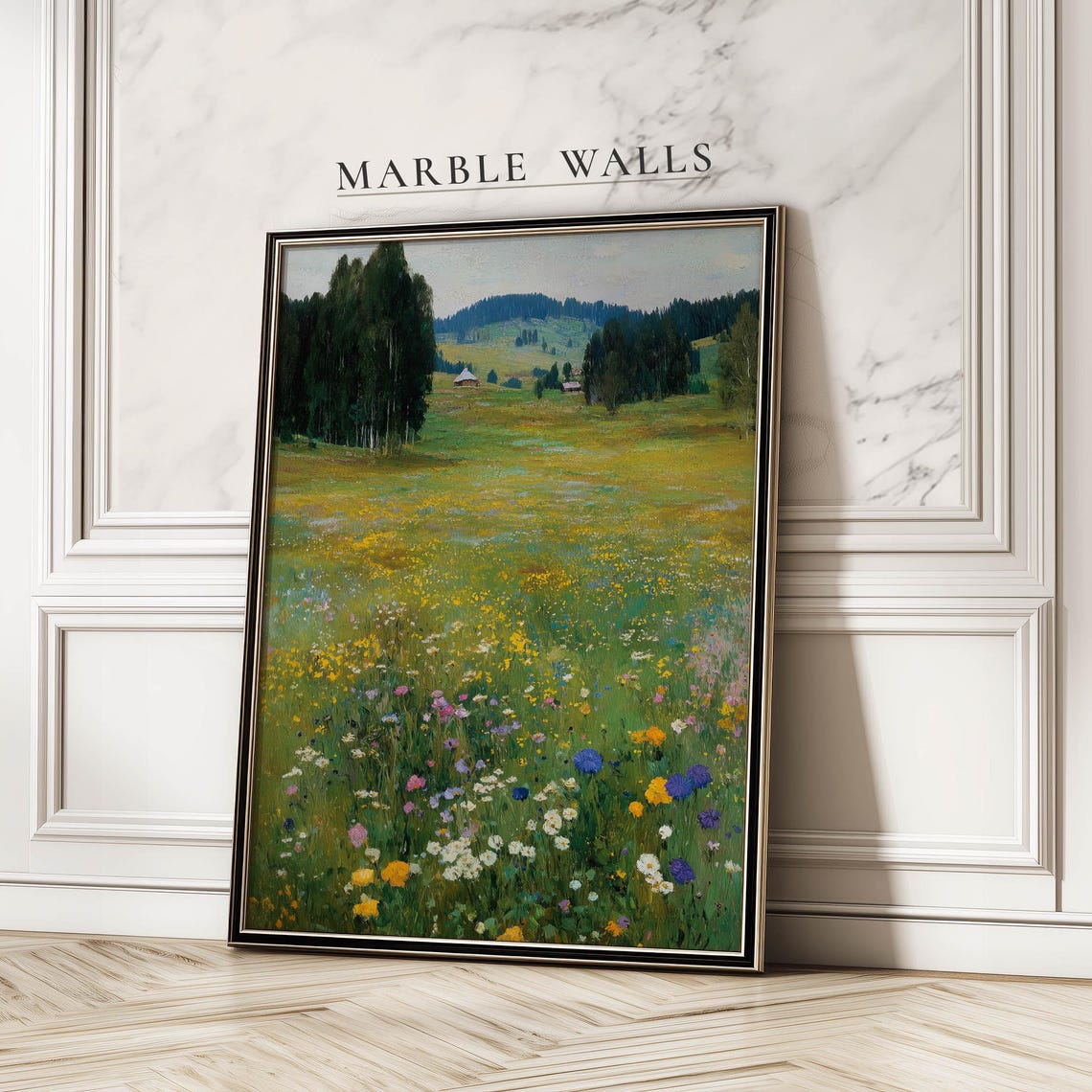 Wildflower Meadow Landscape Vintage Country Floral Art Poster