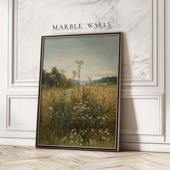 Vintage Wildflower Field Rustic Floral Meadow Painting Poster