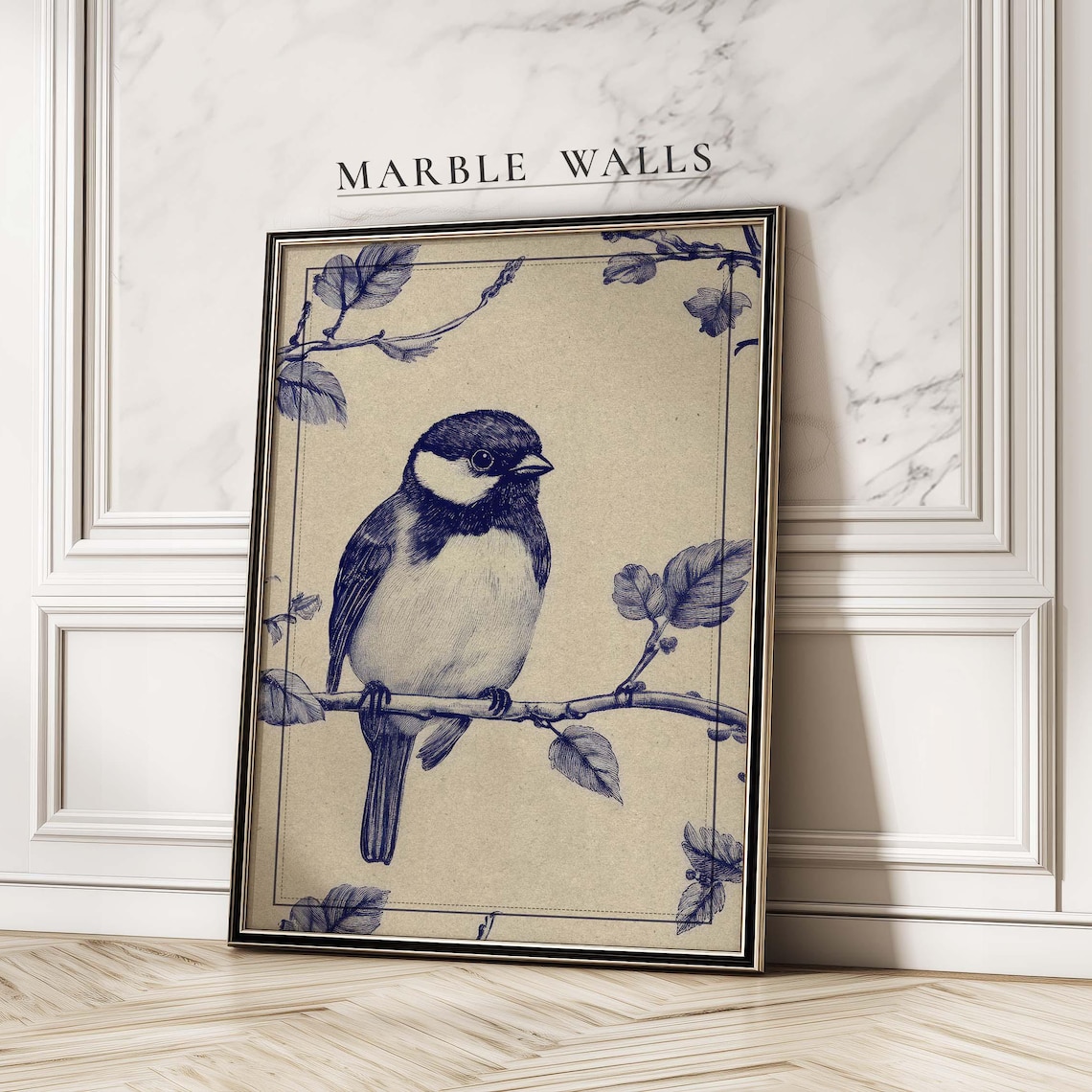 Chinoiserie Bird Art Print, Minimalist Songbird Sketch