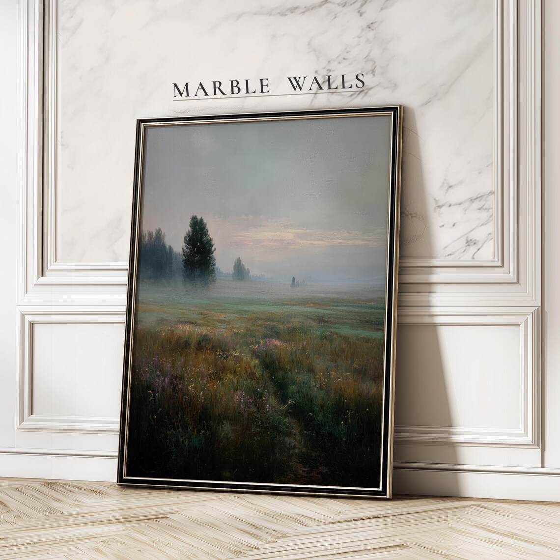 Foggy Meadow Morning Vintage Pastoral Countryside Art Poster