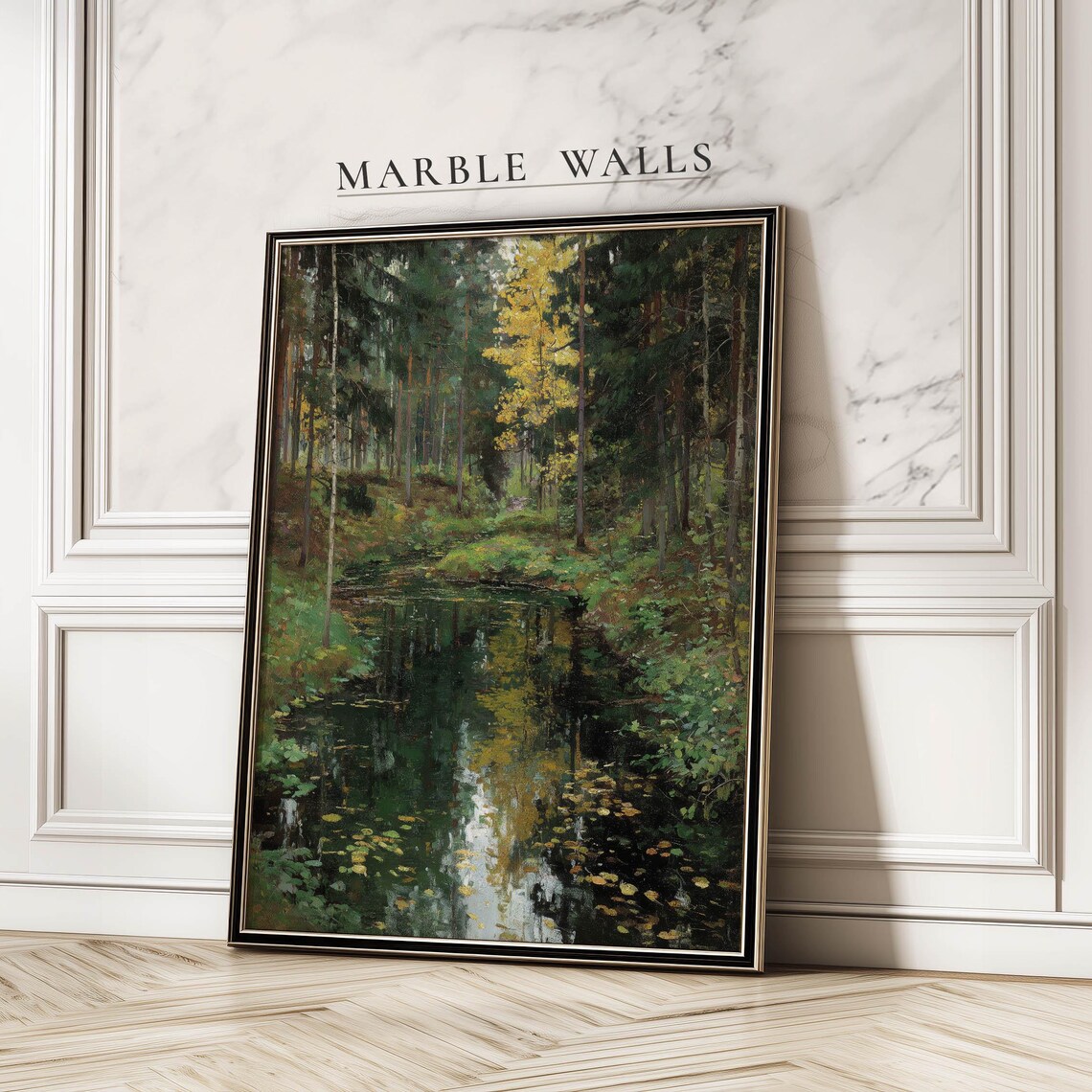 Autum Forest Pond Vintage Woodland Poster