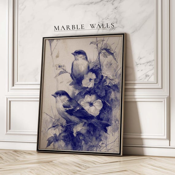 French Country Bird Poster, Botanical Sketch