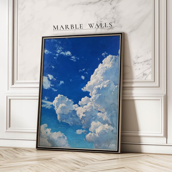 Blue Sky Art Print Vintage Cloud Poster Cloudscape Wall For Living Room