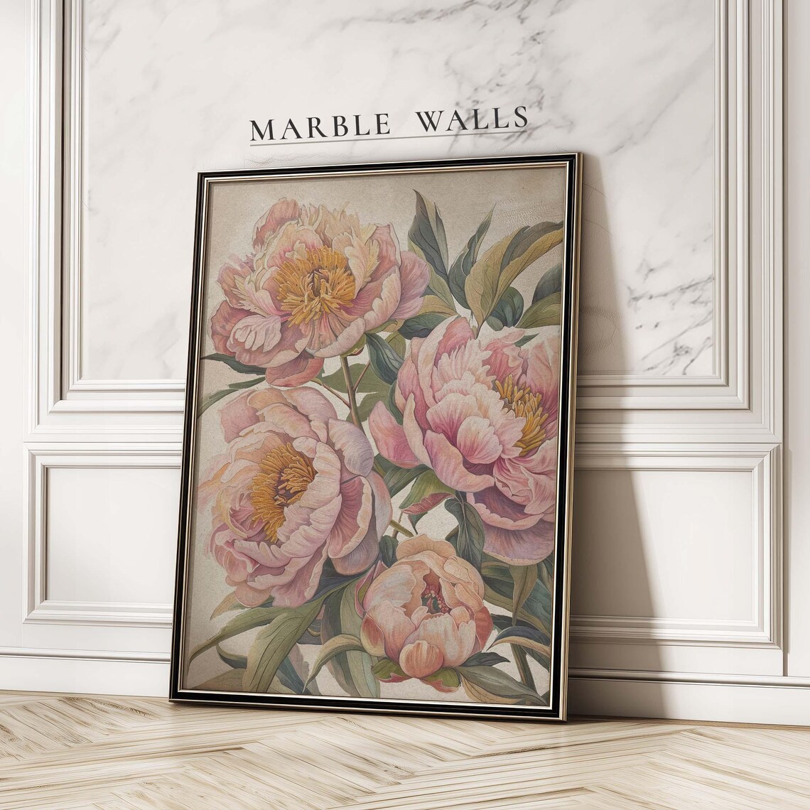 Antique Peony Art Print, Vintage Flower Poster
