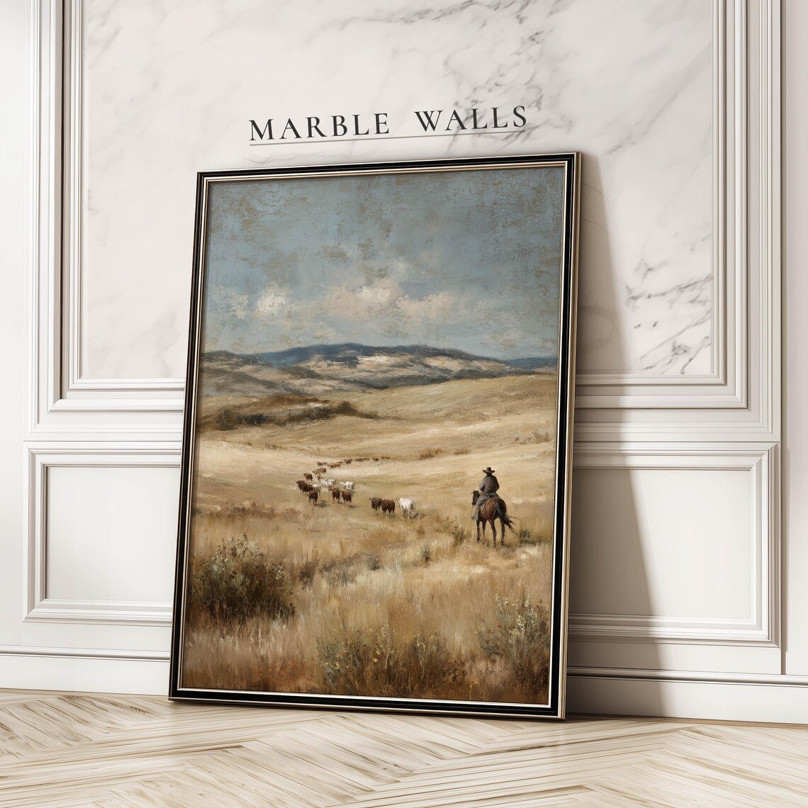 Western Landscape With Lone Cowboy, Vintage Poster