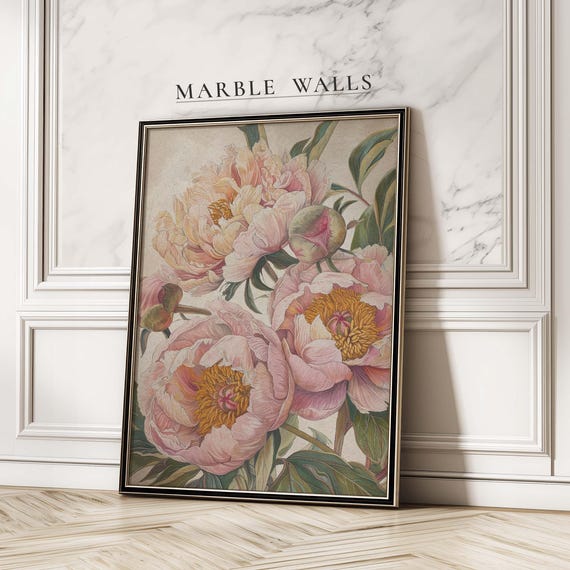 Vintage Peony Wall Art Print Botanical Floral Poster For Living Room And Bedroom