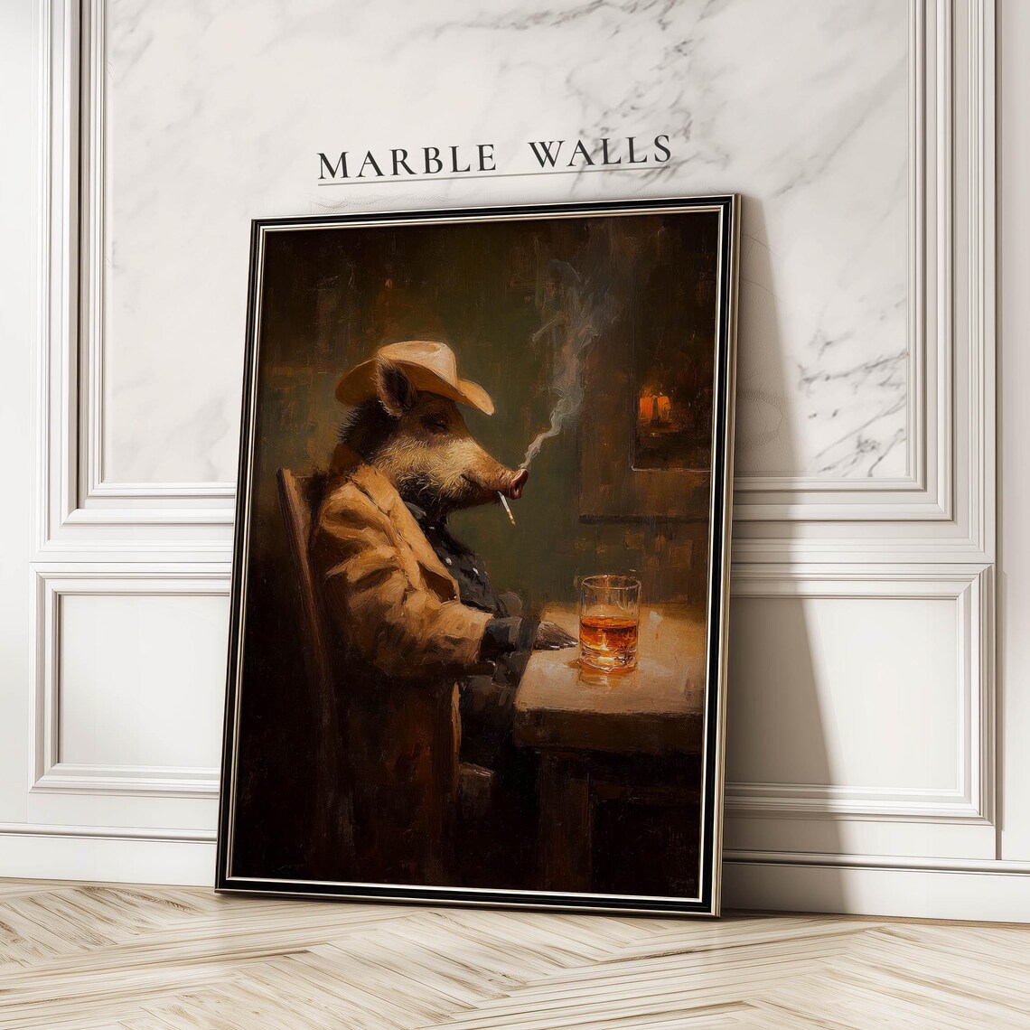 Smoking Cowboy Boar, Rustic Whiskey Lover Poster