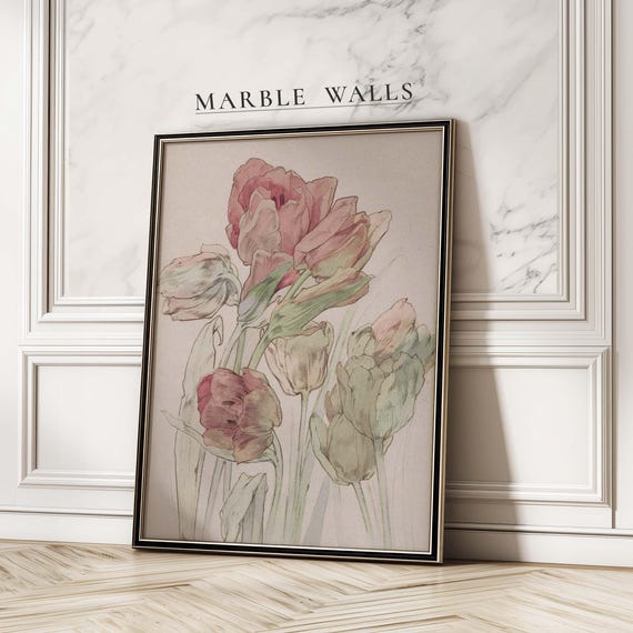 Vintage Botanical Wall Art Print Shabby Cottage Floral Poster For Dining And Living Room
